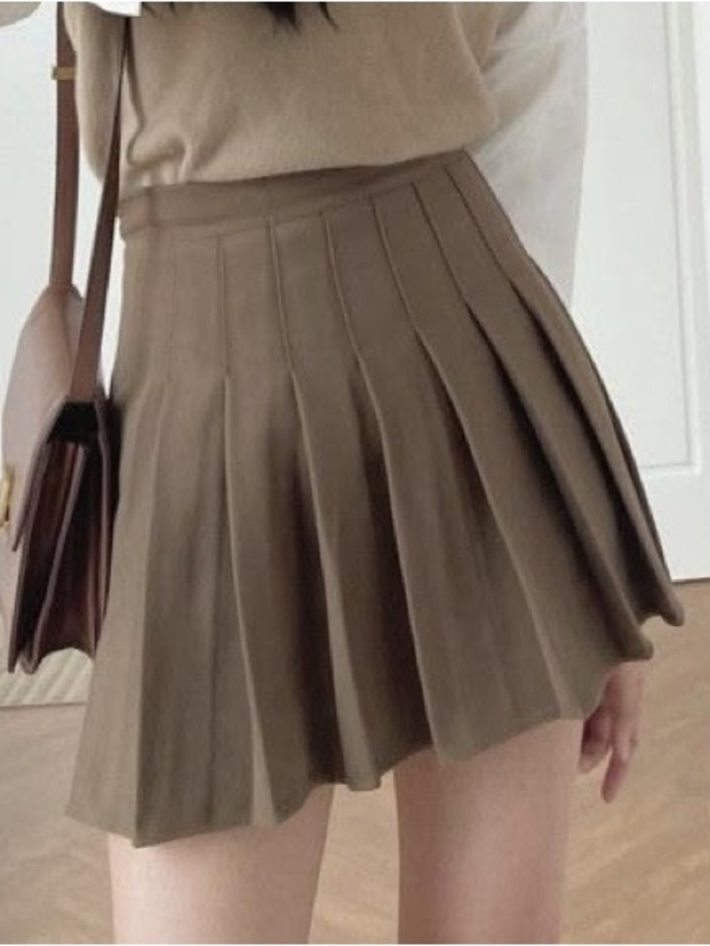 Oak + Fort Pleated Mini Skirt in Tan